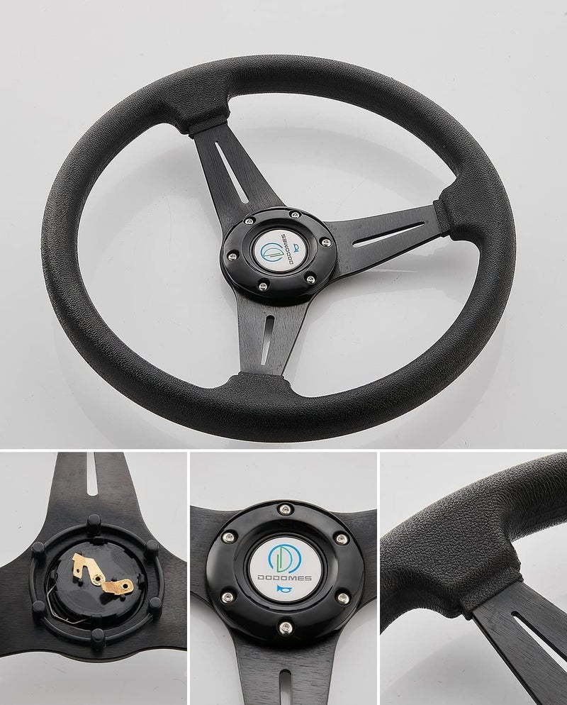 Dodomes Racing/Golf Cart Steering Wheel Universal Fit Car and Club Car DS &Precedent EZGO Yamaha Golf cart 13.8”/350mm 6 Bolts Grip Vinyl Leather & Aluminum with Horn Button (Black) - Image 5